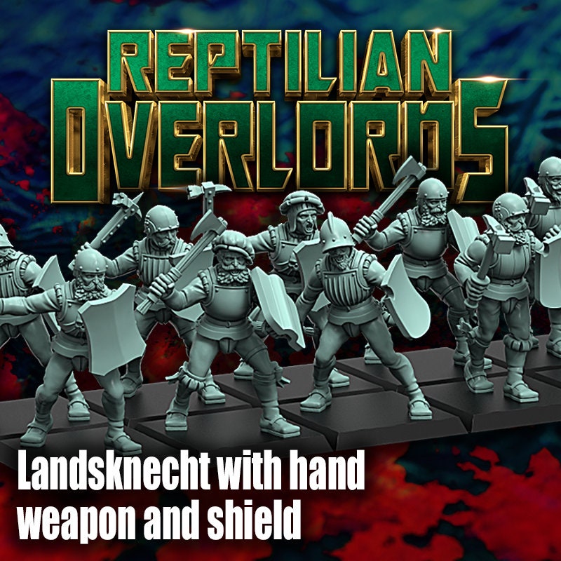 HRE - Landsknecht Handweapon and Shield x10 - Reptilian Overlords (Custom Order)