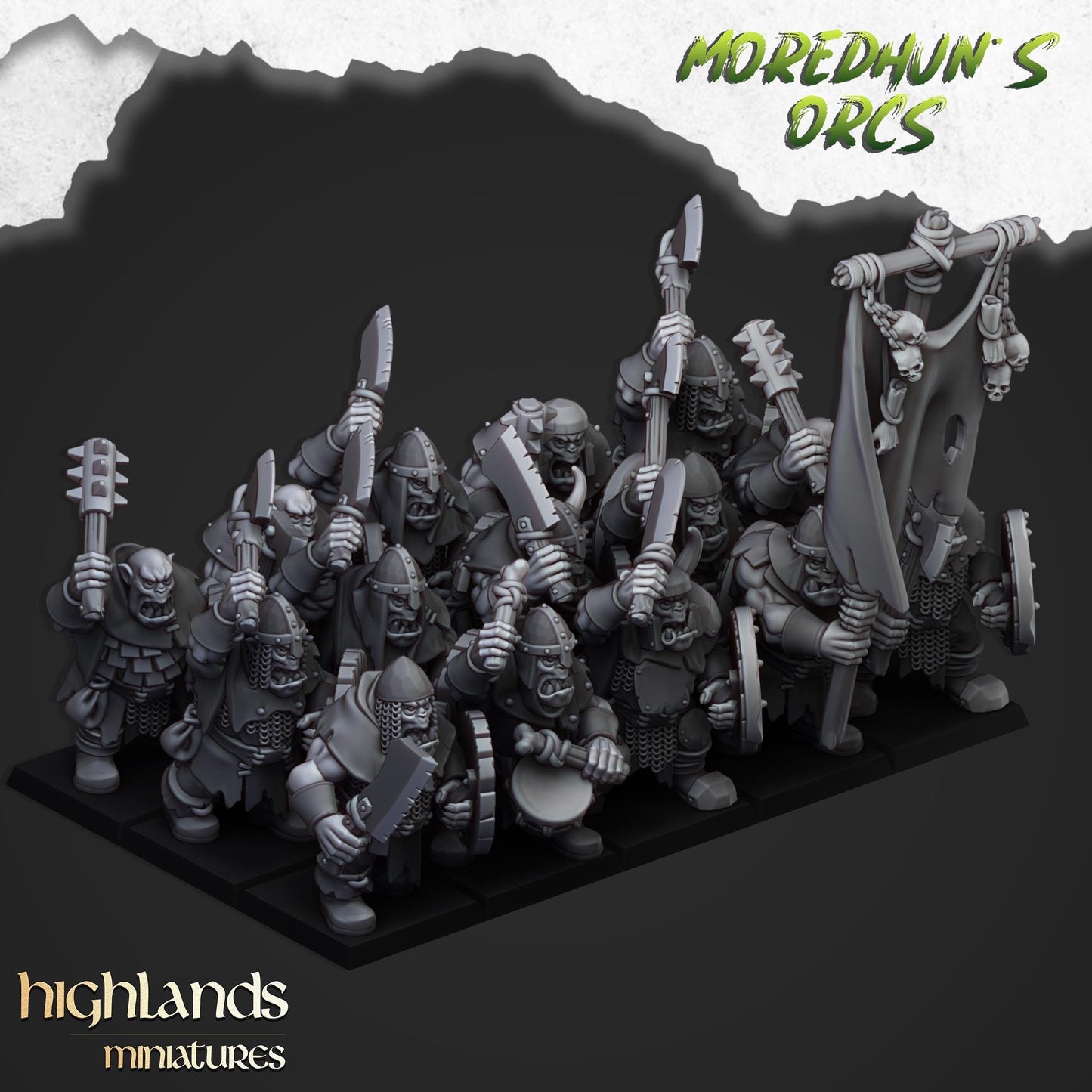 Highland Miniatures - Orc Warriors with Hand Weapons or Spears - Fantasy / D&D (Custom Order)