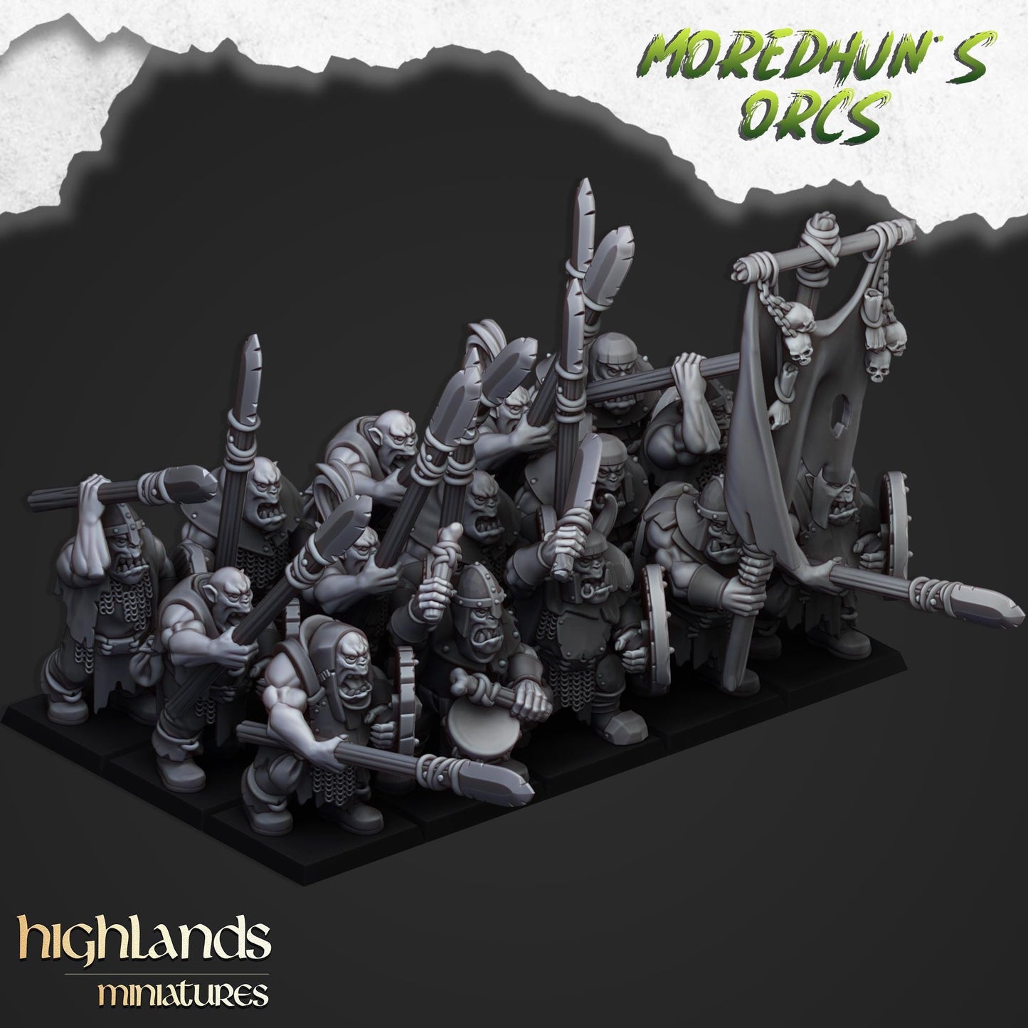 Highland Miniatures - Orc Warriors with Hand Weapons or Spears - Fantasy / D&D (Custom Order)