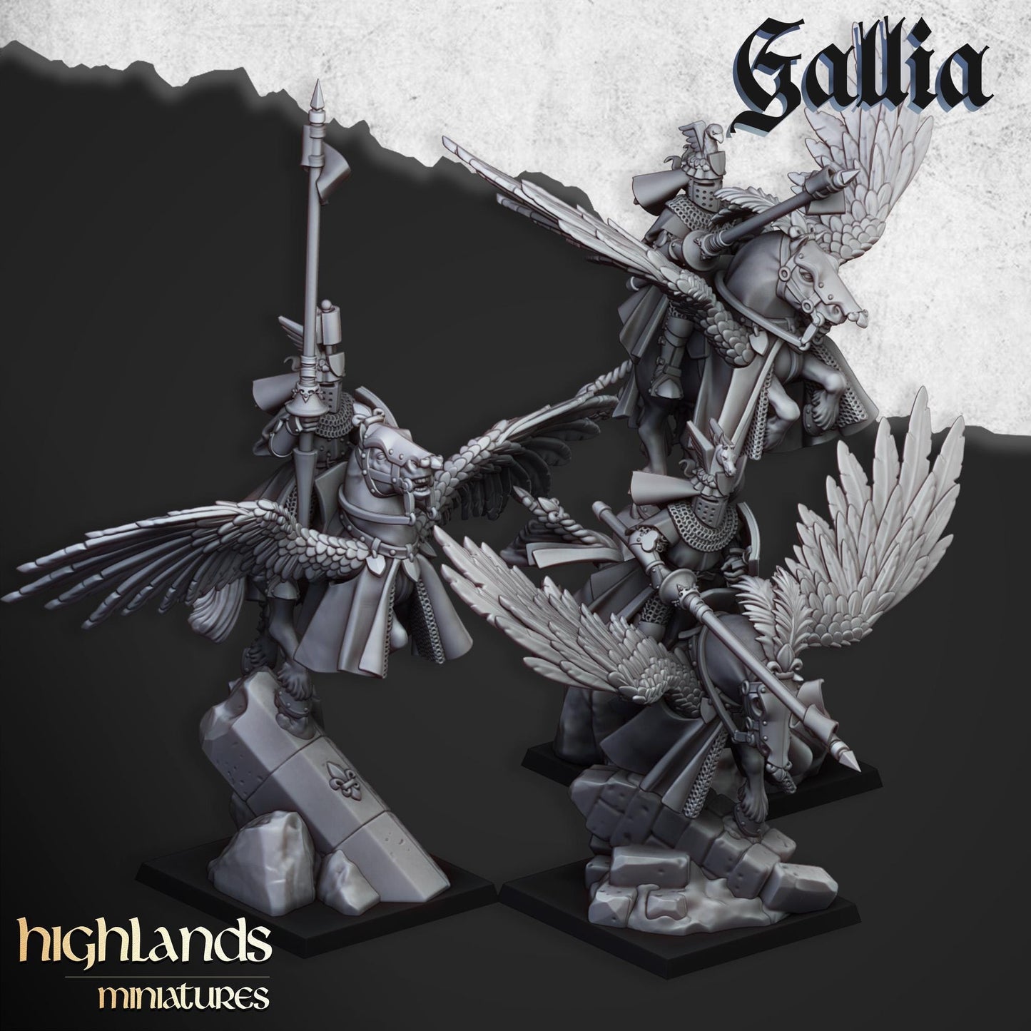 Highland Miniatures - Gallia Knights on Pegasus - Fantasy / D&D (Custom Order)