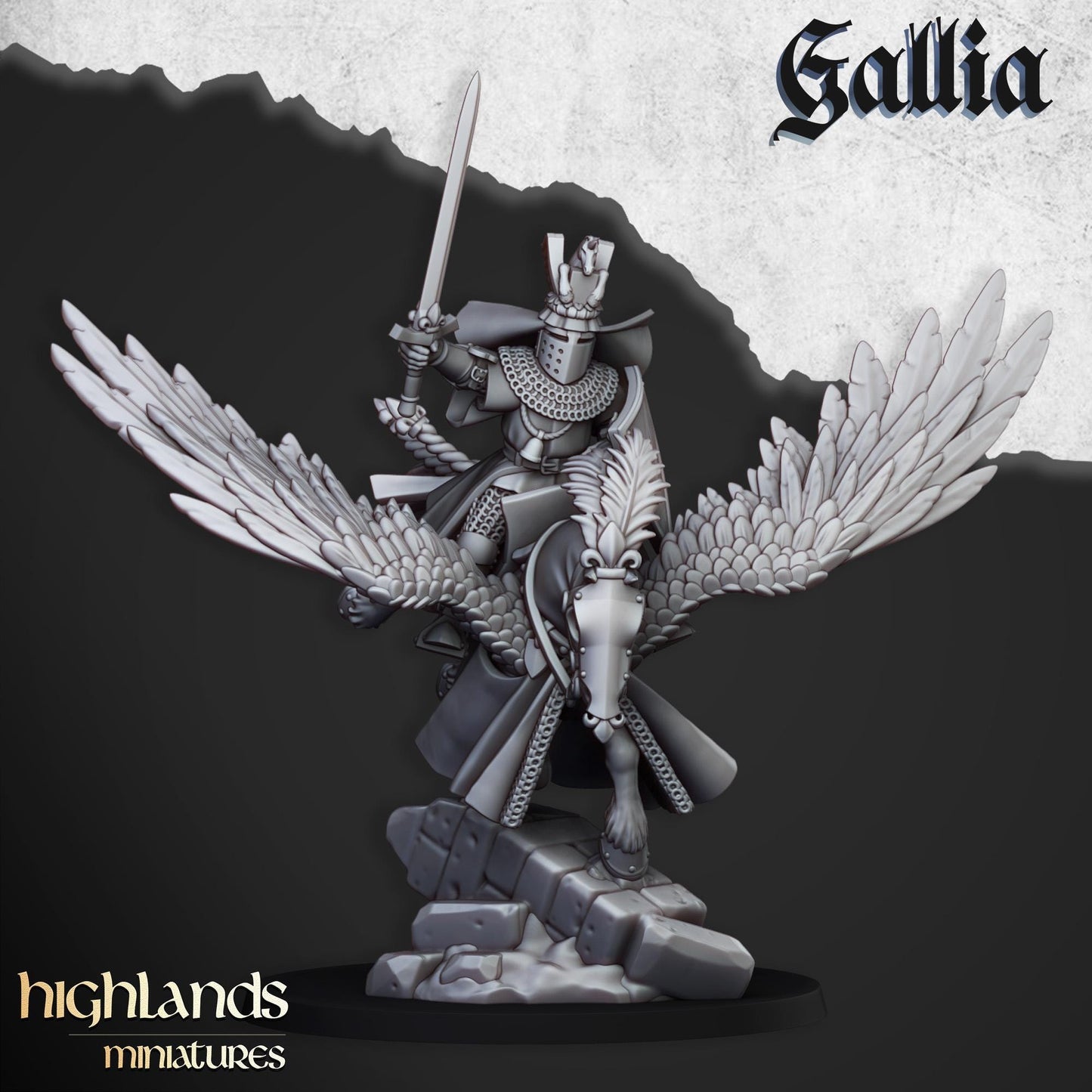 Highland Miniatures - Gallia Knights on Pegasus - Fantasy / D&D (Custom Order)