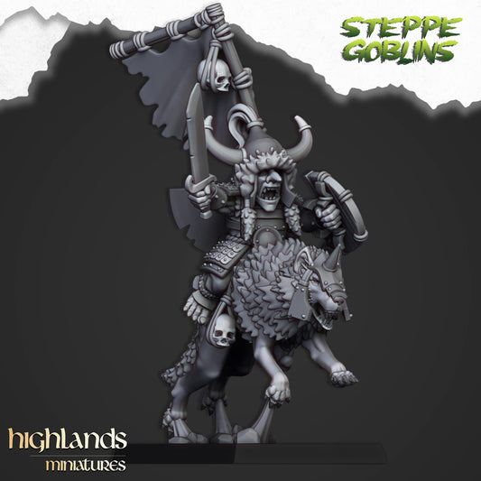 Highland Miniatures - Mounted Steppe Goblin Khan on Wolf - Fantasy / D&D (Custom Order)