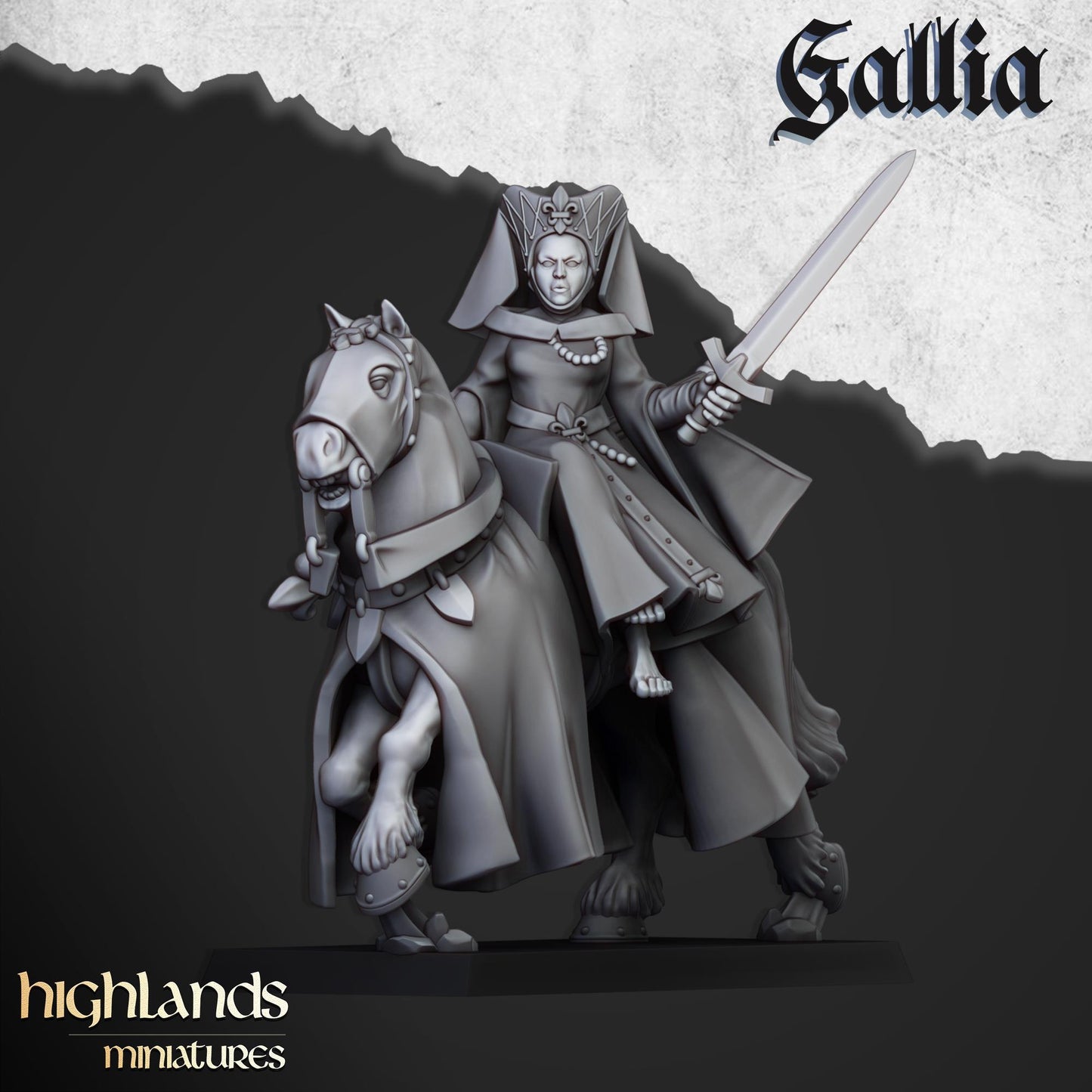 Highland Miniatures - Damsel of Gallia on Horse - Fantasy / D&D (Custom Order)