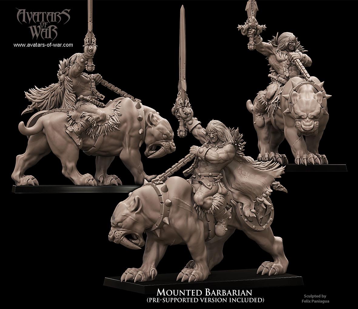 Avatars of War - Barbarian mounted on Sabertooth - Fantasy / D&D (Custom Order)