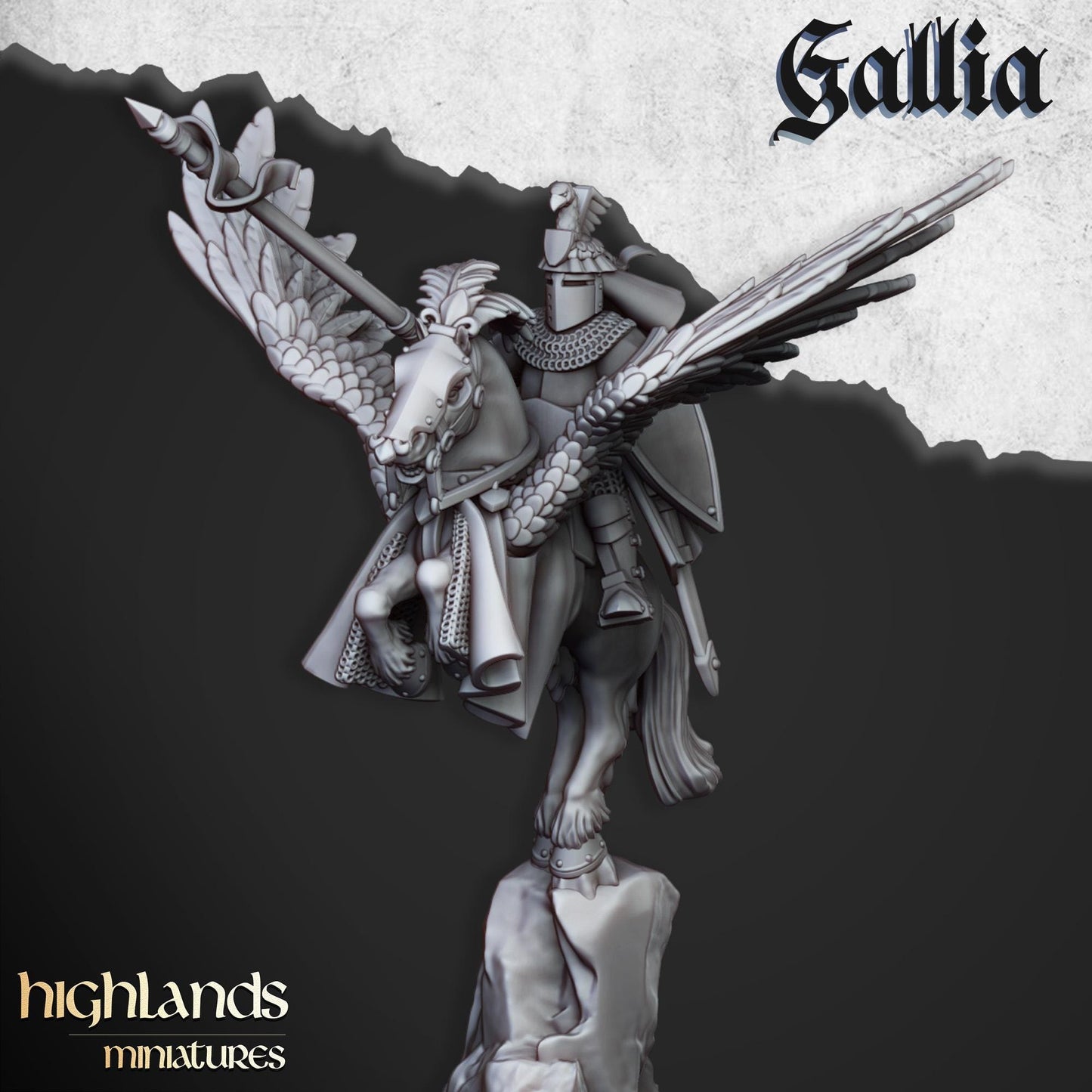 Highland Miniatures - Gallia Knights on Pegasus - Fantasy / D&D (Custom Order)